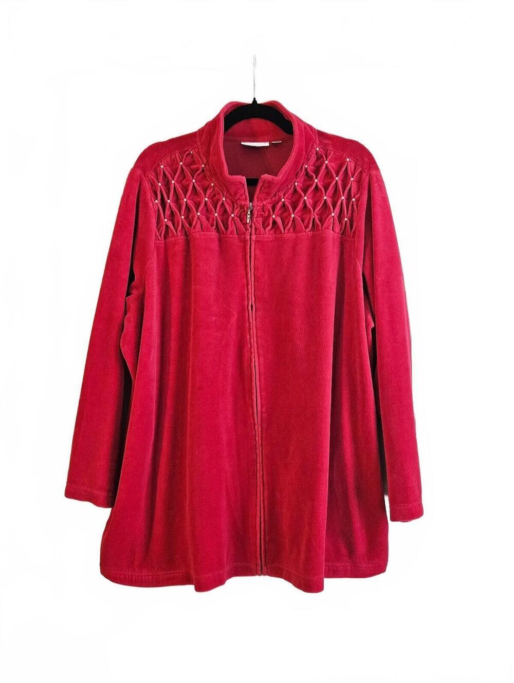 Quacker Factory Pearl-Embellished Smocked Lattice Yoke Jacket-3X-Vintage
